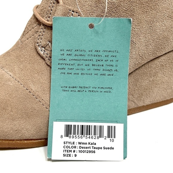Toms Desert Wedge Lace Up Suede Ankle Boot Tan Brown Heel Shoe, Size 9 - Picture 8 of 16